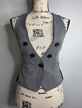 Y2k Goth Grunge Express Gray Tweed Peplum Waistcoat Vest Sz 0